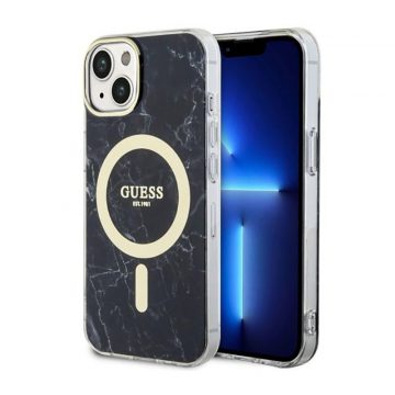 Guess Marble MagSafe - Maska za iPhone 14 (crna)