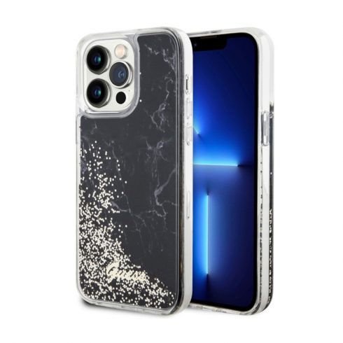 Guess Liquid Glitter Marble - maska ​​za iPhone 14 Pro Max (crna)