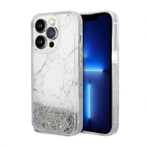 Guess Liquid Glitter Marble - maska ​​za iPhone 14 Pro (bijela)