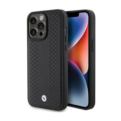 BMW kožni dijamantni uzorak - maska ​​za iPhone 15 Pro Max (crna)