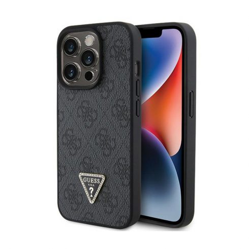 Guess kožna 4G Triangle Strass - maska ​​za iPhone 15 Pro Max (crna)