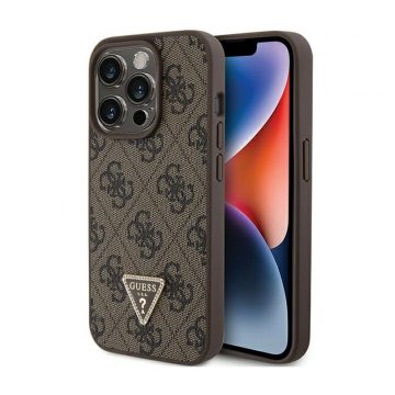   Guess Leather 4G Triangle Strass - iPhone 15 Pro Case (smeđa)