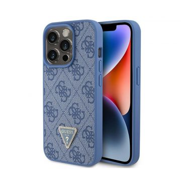 Guess Kožna 4G Triangle Strass - iPhone 15 Pro Case (plava)