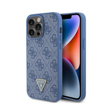   Guess Leather 4G Triangle Strass - iPhone 15 Pro Max Case (plava)