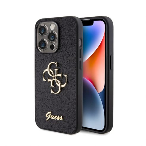 Guess Glitter Script Big 4G - Maska za iPhone 15 Pro (crna)