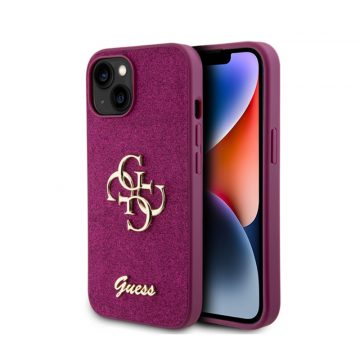   Guess Glitter Script Big 4G - Maska za iPhone 15 (ljubičasta)