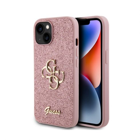 Guess Glitter Script Big 4G - Maska za iPhone 15 (roza)