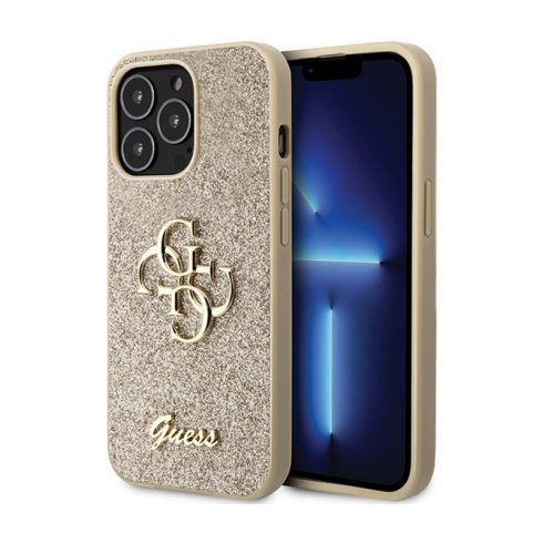 Guess Glitter Script Big 4G - iPhone 13 Pro Case (zlatna)