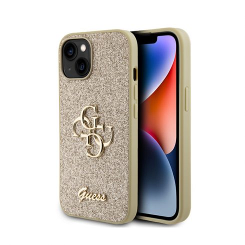 Guess Glitter Script Big 4G - Maska za iPhone 15 (zlatna)