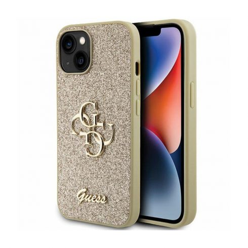 Guess Glitter Script Big 4G - Maska za iPhone 15 Plus (zlatna)