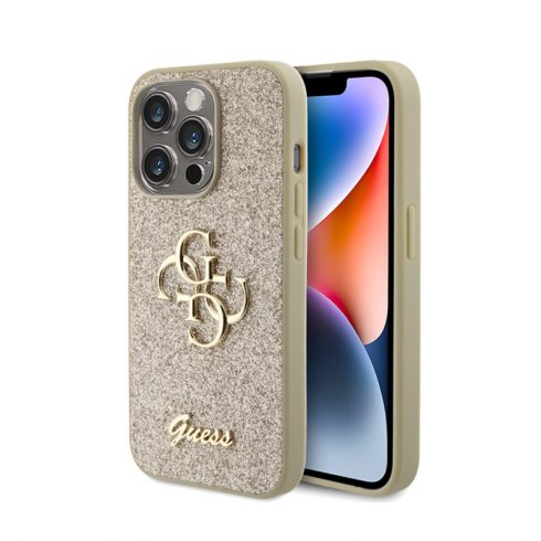 Guess Glitter Script Big 4G - Maska za iPhone 15 Pro (zlatna)