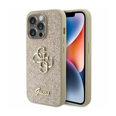 Guess Glitter Script Big 4G - Maska za iPhone 15 Pro Max (zlatna)