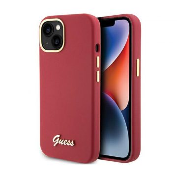   Guess Silicone Script Metal Logo & Frame - iPhone 15 Case (magenta)