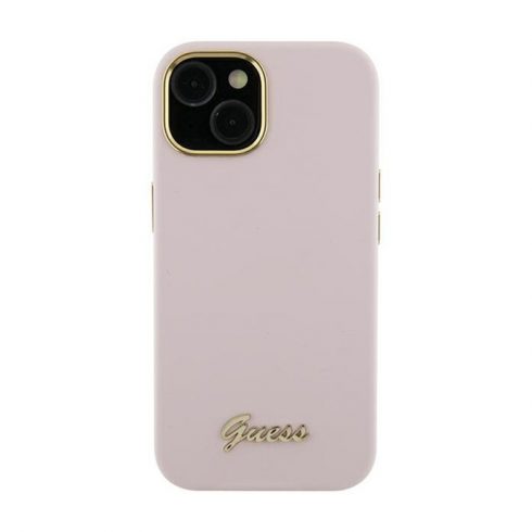 Guess Silicone Script Metal Logo & Frame - iPhone 15 Pro Case (roza)