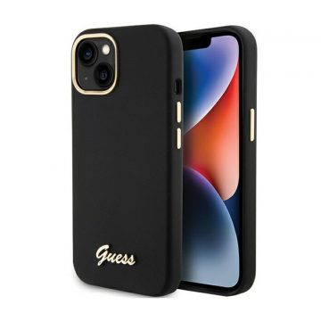   Guess Silicone Script Metal Logo & Frame - iPhone 15 Case (crna)