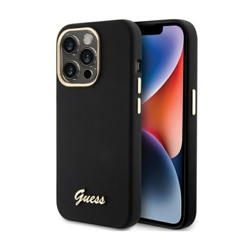 Guess Silicone Script Metal Logo & Frame - iPhone 15 Pro Case (crna)