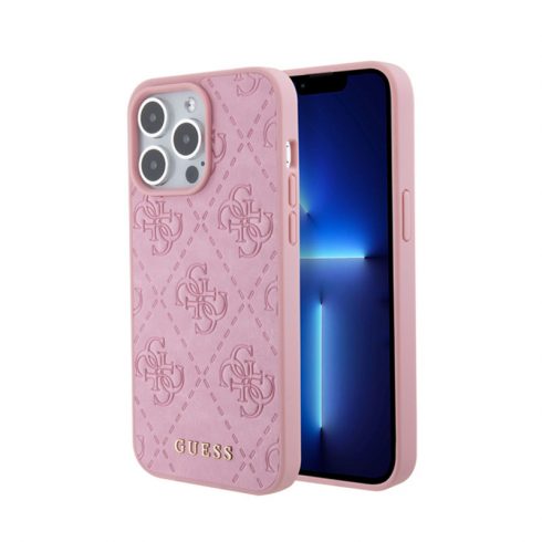 Guess kožna 4G markirana - maska ​​za iPhone 15 Pro (roza)