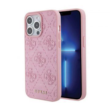   Guess kožna 4G markirana - iPhone 15 Pro Max Case (ružičasta)