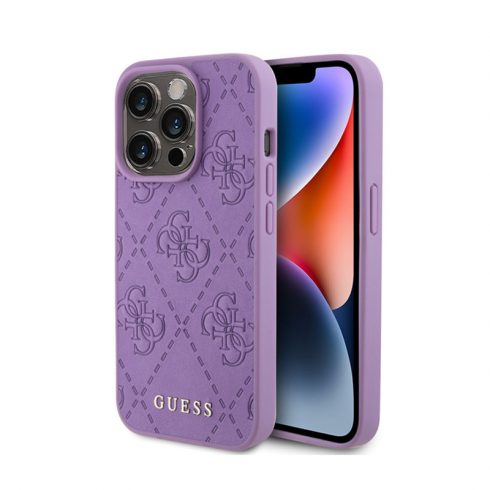 Guess kožna 4G markirana - maska ​​za iPhone 15 Pro (ljubičasta)