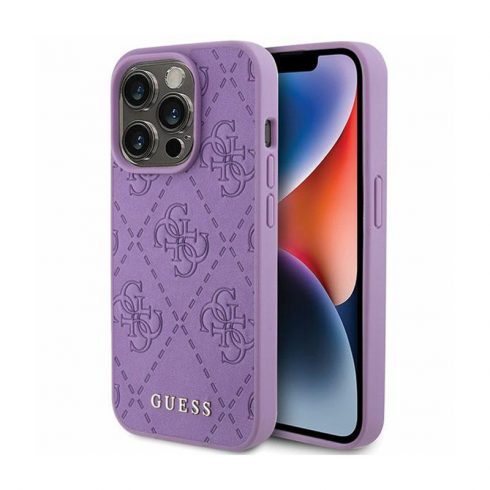 Guess kožna 4G markirana - maska ​​za iPhone 15 Pro Max (ljubičasta)