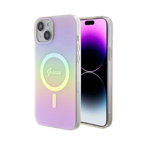 Guess IML Iridescent MagSafe - maska ​​za iPhone 15 (roza)