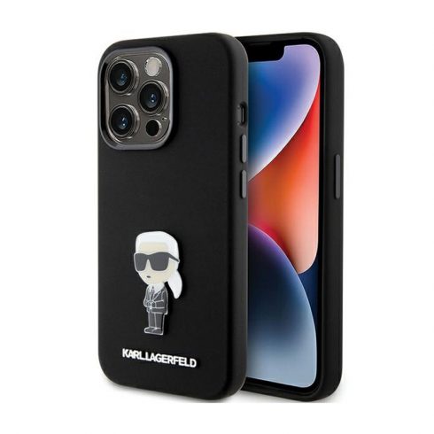 Karl Lagerfeld Silikonska Ikonik metalna igla - iPhone 15 Pro Case (crna)