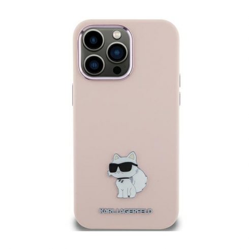 Karl Lagerfeld silikonska metalna igla Choupette - maska ​​za iPhone 15 (roza)