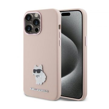   Karl Lagerfeld silikonska metalna igla Choupette - futrola za iPhone 15 Pro Max (roza)