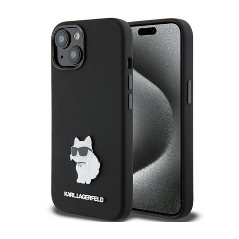 Karl Lagerfeld silikonska metalna igla Choupette - maska ​​za iPhone 15 (crna)