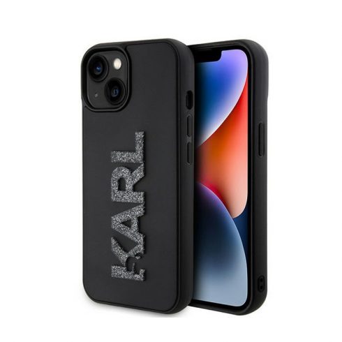 Karl Lagerfeld 3D gumeni svjetlucavi logotip - maska ​​za iPhone 15 Plus (crna)