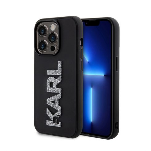 Karl Lagerfeld 3D gumeni svjetlucavi logotip - maska ​​za iPhone 15 Pro (crna)