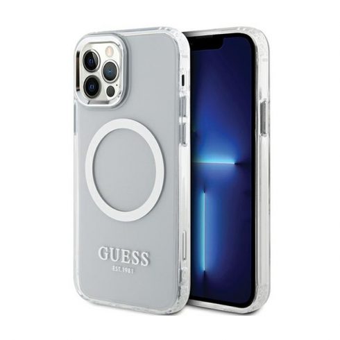 Guess Metal Outline MagSafe - Futrola za iPhone 12 / iPhone 12 Pro (prozirna / srebrna)