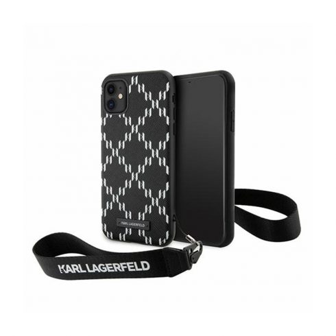 Karl Lagerfeld Monogram Losange Saffiano - Futrola s uzicom za iPhone 11 (crna)