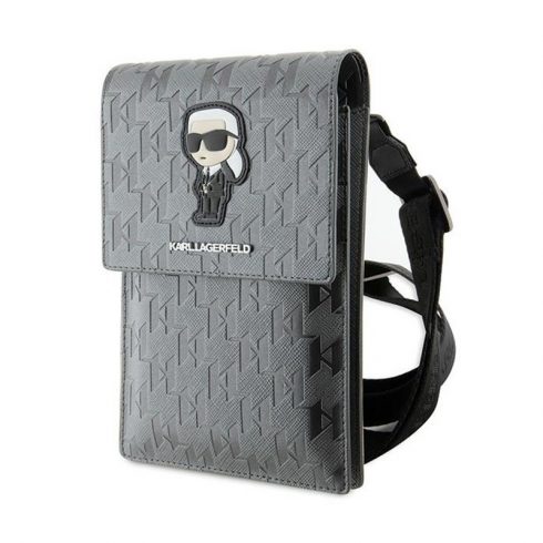 Karl Lagerfeld Saffiano Monogram Ikonik - torba za telefon preko ramena (srebrna)