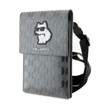   Karl Lagerfeld Saffiano Monogram Choupette - torba za telefon preko ramena (srebrna)