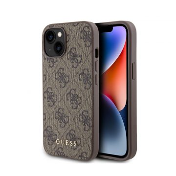 Guess 4G Metal Gold Logo - Maska za iPhone 15 (smeđa)