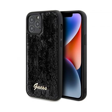   Guess Sequin Script Metal - maska ​​za iPhone 12 / iPhone 12 Pro (crna)