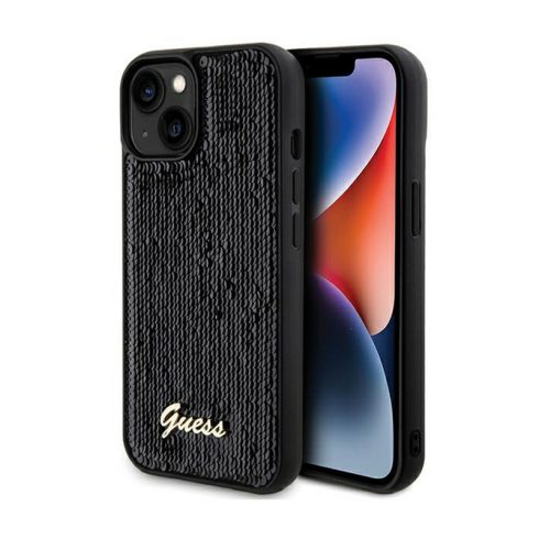 Guess Sequin Script Metal - Maska za iPhone 14 (crna)