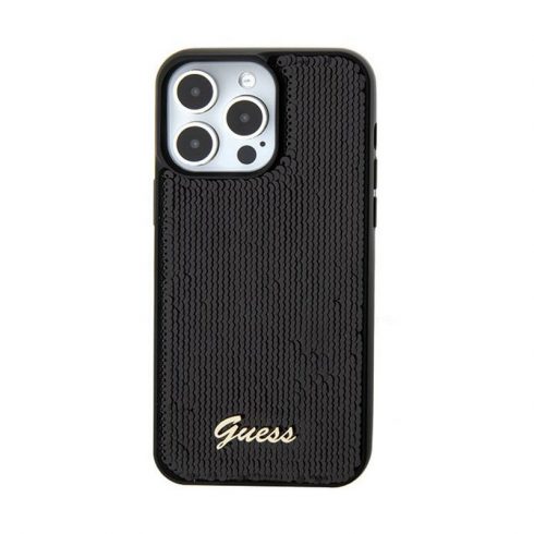 Guess Sequin Script Metal - maska ​​za iPhone 15 (crna)