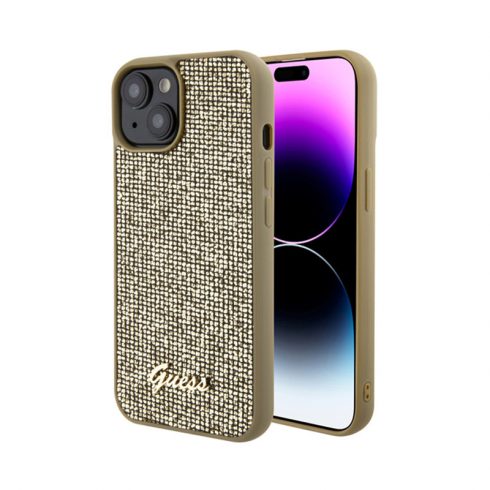 Guess Disco Metal Script - Maska za iPhone 15 (zlatna)