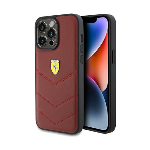 Ferrari prošiveni metalni logotip - futrola za iPhone 15 Pro Max (crvena)