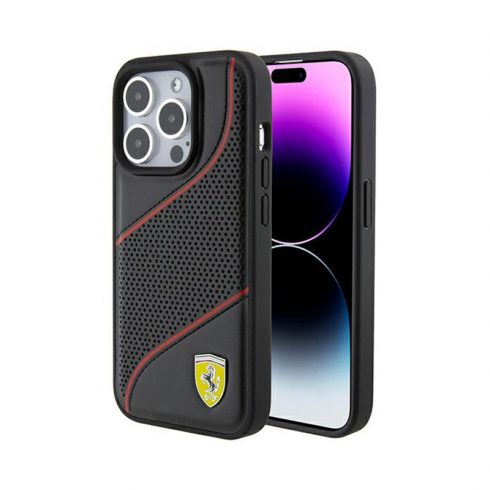 Ferrari perforirani metalni logotip s valovima - iPhone 15 Pro Case (crna)