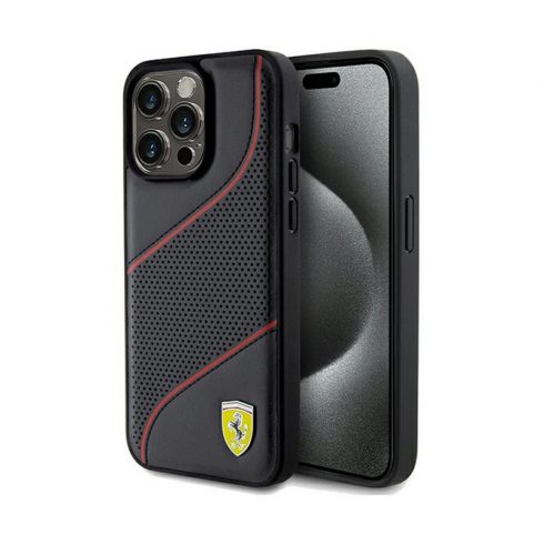 Ferrari perforirani metalni logotip s valovima - iPhone 15 Pro Max Case (crna)