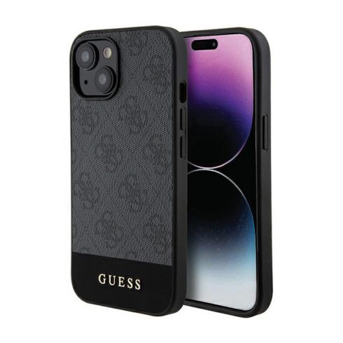 Guess 4G Bottom Stripe Metal Logo Collection - maska ​​za iPhone 15 (siva)