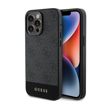   Guess 4G Bottom Stripe Metal Logo Collection - Futrola za iPhone 15 Pro Max (siva)