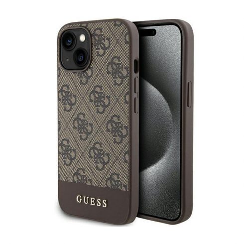 Guess 4G Bottom Stripe Metal Logo Collection - maska ​​za iPhone 15 (smeđa)