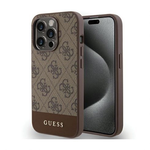 Guess 4G Bottom Stripe Metal Logo Collection - Futrola za iPhone 15 Pro (smeđa)