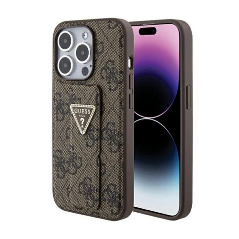 Guess Grip Stand 4G Triangle Strass Logo - iPhone 15 Pro Case (smeđa)