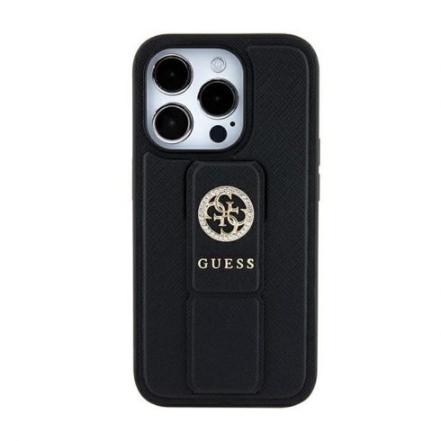 Guess Grip Stand 4G Saffiano Strass Logo - iPhone 15 Case (crna)