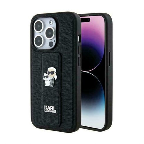 Karl Lagerfeld Gripstand Saffiano Karl & Choupette Pins - iPhone 13 Pro Max Case (crna)